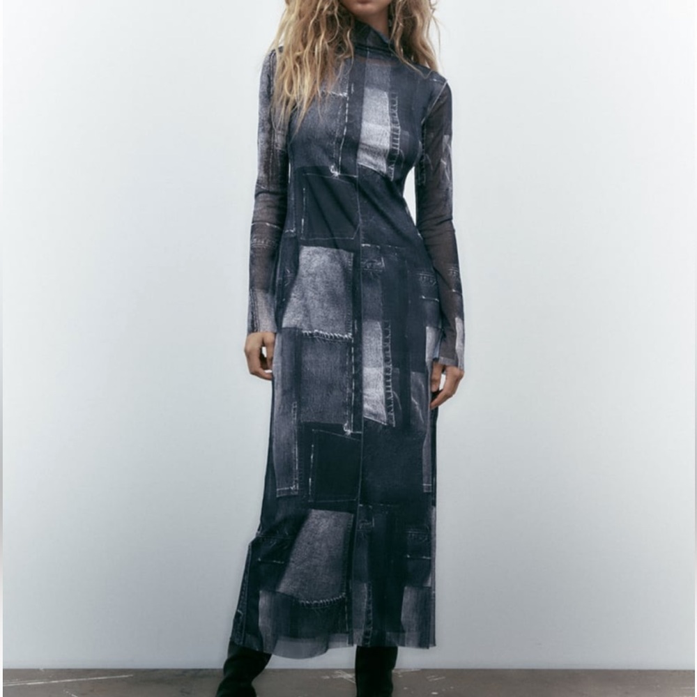 Zara patchwork Tulle dress . Denim look